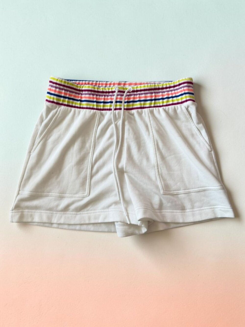 LOU & GREY White Terry Rainbow Waistband Shorts Size XL